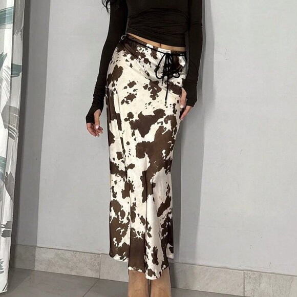 Multicolor Casual Women's Elegant Long Midi Satin Skirts with Animal Print - Picture 6 of 8